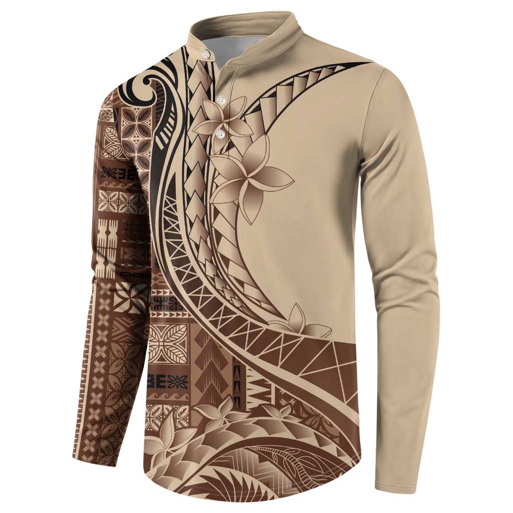 Samoa Siapo Mamanu Button Sweatshirt Plumeria Mocha Motifs