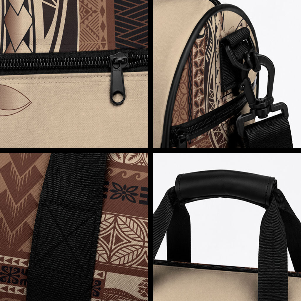 Samoa Siapo Mamanu Duffle Bag Plumeria Mocha Motifs