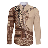 Samoa Siapo Mamanu Family Matching Long Sleeve Bodycon Dress and Hawaiian Shirt Plumeria Mocha Motifs LT7 Dad's Shirt - Long Sleeve Mocha - Polynesian Pride