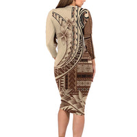 Samoa Siapo Mamanu Family Matching Long Sleeve Bodycon Dress and Hawaiian Shirt Plumeria Mocha Motifs LT7 - Polynesian Pride
