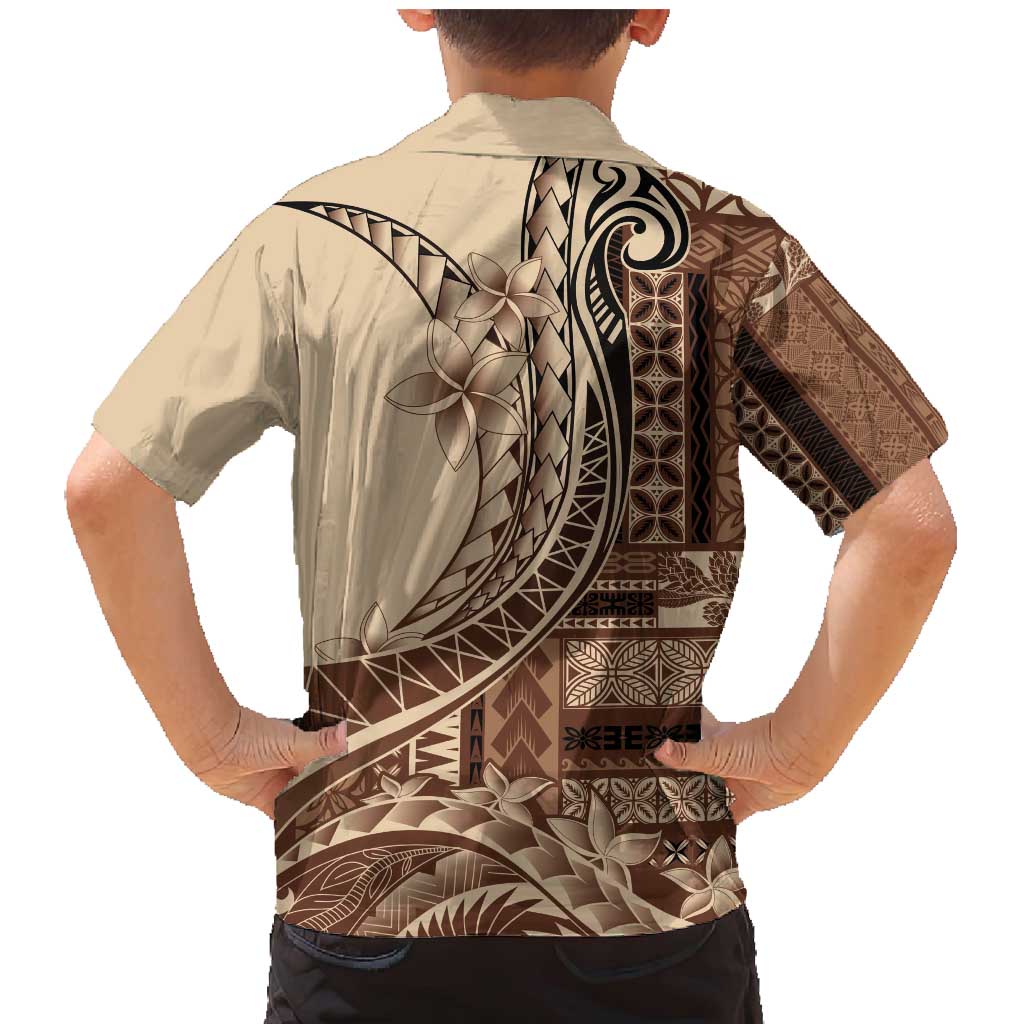 Samoa Siapo Mamanu Family Matching Mermaid Dress and Hawaiian Shirt Plumeria Mocha Motifs LT7 - Polynesian Pride