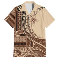 Samoa Siapo Mamanu Family Matching Off The Shoulder Long Sleeve Dress and Hawaiian Shirt Plumeria Mocha Motifs LT7 Dad's Shirt - Short Sleeve Mocha - Polynesian Pride