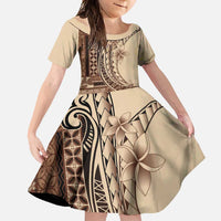 Samoa Siapo Mamanu Family Matching Off Shoulder Maxi Dress and Hawaiian Shirt Plumeria Mocha Motifs LT7 Daughter's Dress Mocha - Polynesian Pride