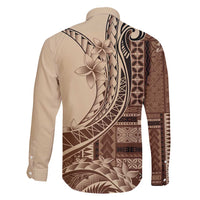 Samoa Siapo Mamanu Family Matching Off Shoulder Maxi Dress and Hawaiian Shirt Plumeria Mocha Motifs LT7 - Polynesian Pride