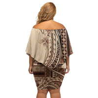 Samoa Siapo Mamanu Family Matching Off Shoulder Short Dress and Hawaiian Shirt Plumeria Mocha Motifs LT7 - Polynesian Pride
