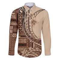 Samoa Siapo Mamanu Family Matching Short Sleeve Bodycon Dress and Hawaiian Shirt Plumeria Mocha Motifs LT7 Dad's Shirt - Long Sleeve Mocha - Polynesian Pride
