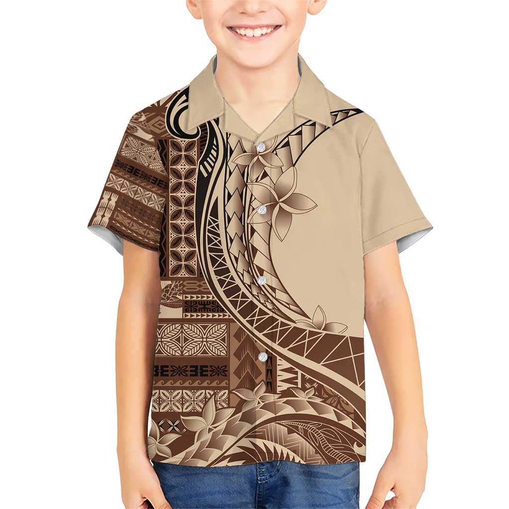 Samoa Siapo Mamanu Family Matching Short Sleeve Bodycon Dress and Hawaiian Shirt Plumeria Mocha Motifs LT7 Son's Shirt Mocha - Polynesian Pride