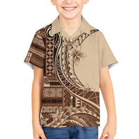 Samoa Siapo Mamanu Family Matching Tank Maxi Dress and Hawaiian Shirt Plumeria Mocha Motifs LT7 Son's Shirt Mocha - Polynesian Pride