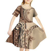 Samoa Siapo Mamanu Kid Short Sleeve Dress Plumeria Mocha Motifs
