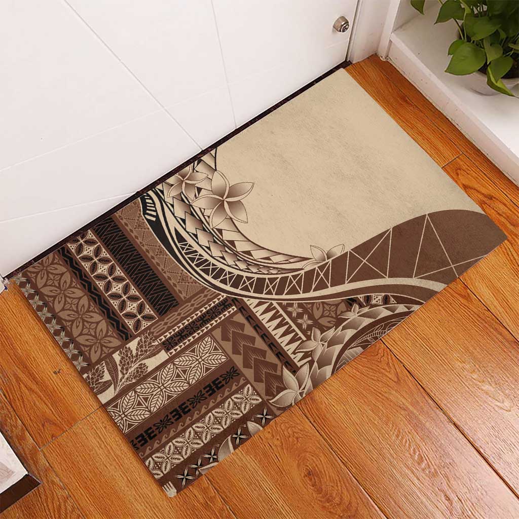 Samoa Siapo Mamanu Rubber Doormat Plumeria Mocha Motifs