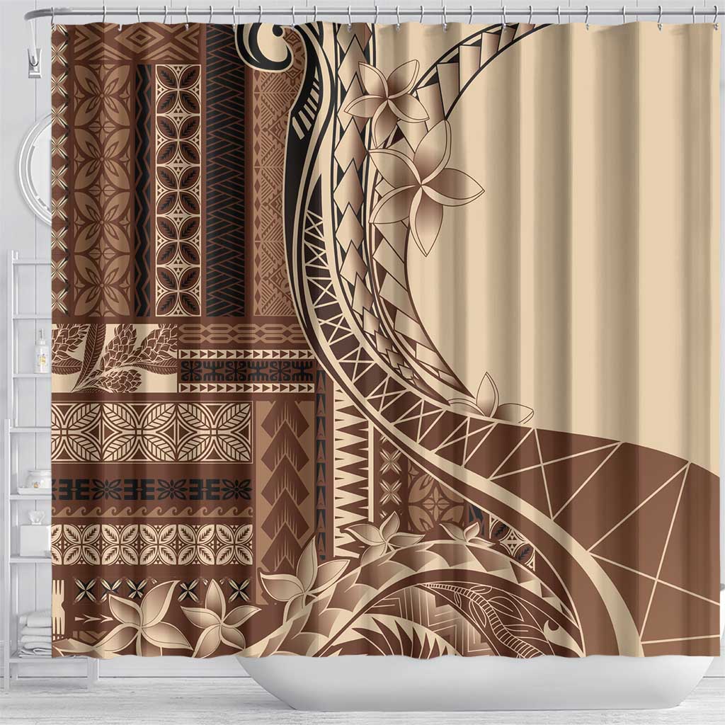Samoa Siapo Mamanu Shower Curtain Plumeria Mocha Motifs