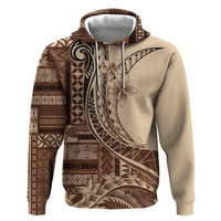 Samoa Siapo Mamanu Zip Hoodie Plumeria Mocha Motifs
