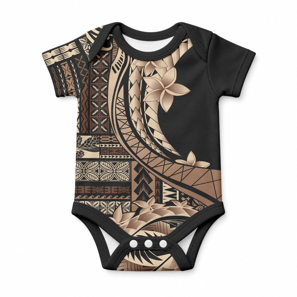 Samoa Siapo Mamanu Baby Onesie Plumeria Black Motifs LT7 Black - Polynesian Pride