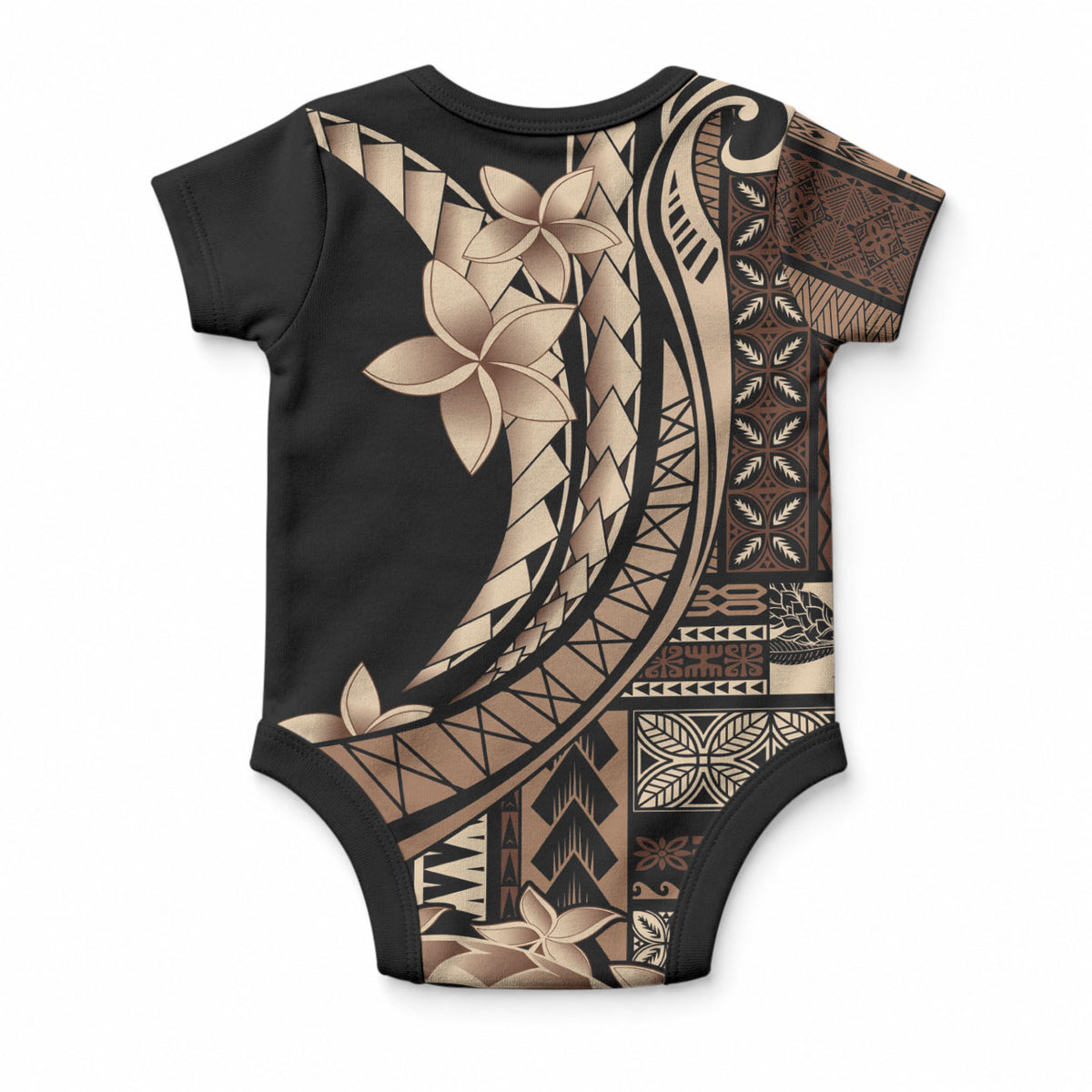 Samoa Siapo Mamanu Baby Onesie Plumeria Black Motifs LT7 - Polynesian Pride
