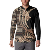 Samoa Siapo Mamanu Button Sweatshirt Plumeria Black Motifs