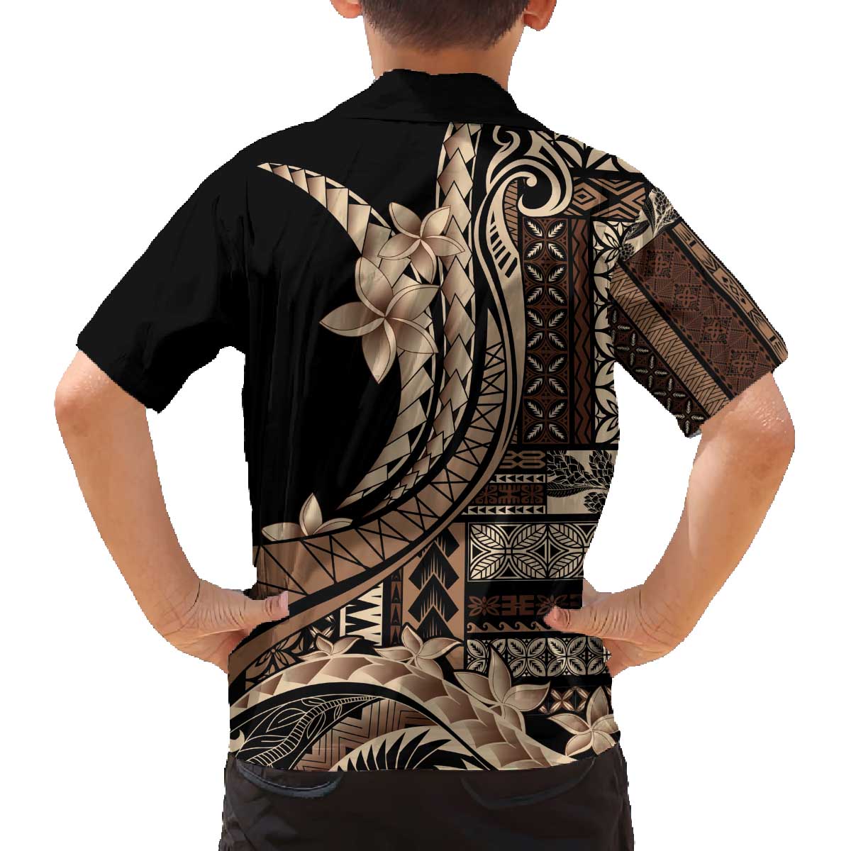 Samoa Siapo Mamanu Family Matching Off The Shoulder Long Sleeve Dress and Hawaiian Shirt Plumeria Black Motifs LT7 - Polynesian Pride