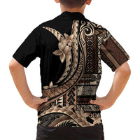 Samoa Siapo Mamanu Family Matching Off Shoulder Maxi Dress and Hawaiian Shirt Plumeria Black Motifs LT7 - Polynesian Pride