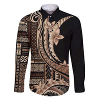 Samoa Siapo Mamanu Family Matching Off Shoulder Maxi Dress and Hawaiian Shirt Plumeria Black Motifs LT7 Dad's Shirt - Long Sleeve Black - Polynesian Pride