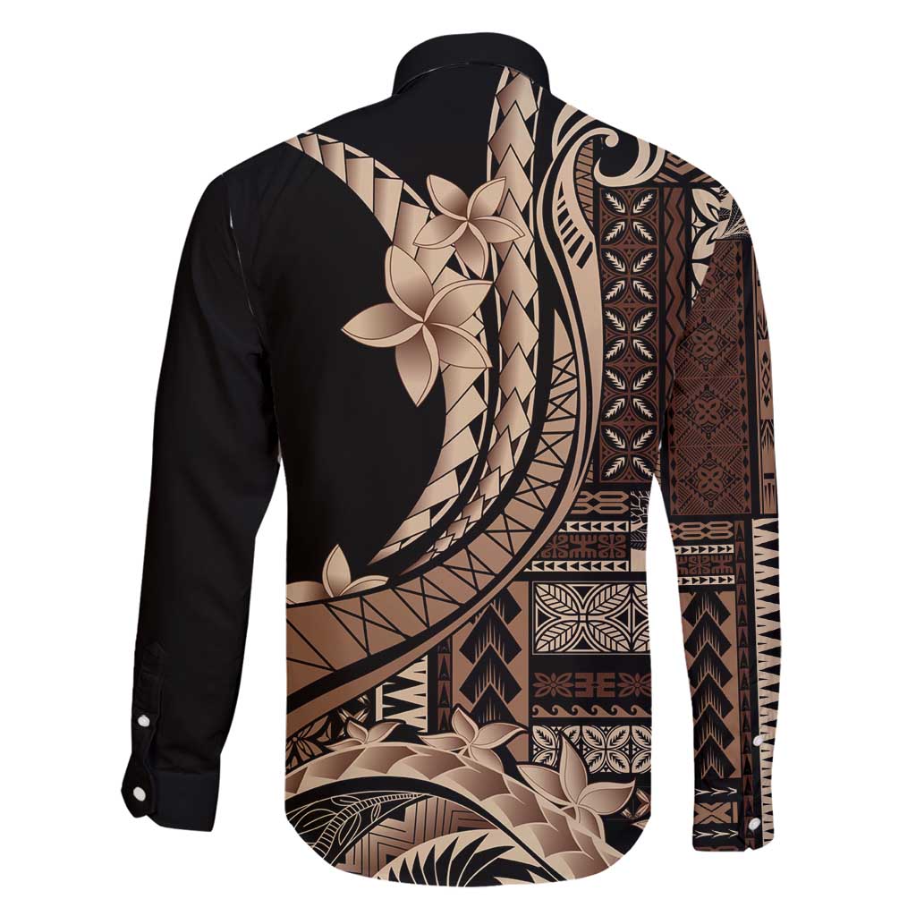 Samoa Siapo Mamanu Family Matching Off Shoulder Maxi Dress and Hawaiian Shirt Plumeria Black Motifs LT7 - Polynesian Pride