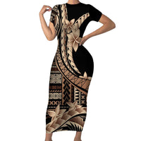 Samoa Siapo Mamanu Family Matching Short Sleeve Bodycon Dress and Hawaiian Shirt Plumeria Black Motifs LT7 Mom's Dress Black - Polynesian Pride