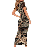 Samoa Siapo Mamanu Family Matching Short Sleeve Bodycon Dress and Hawaiian Shirt Plumeria Black Motifs LT7 - Polynesian Pride