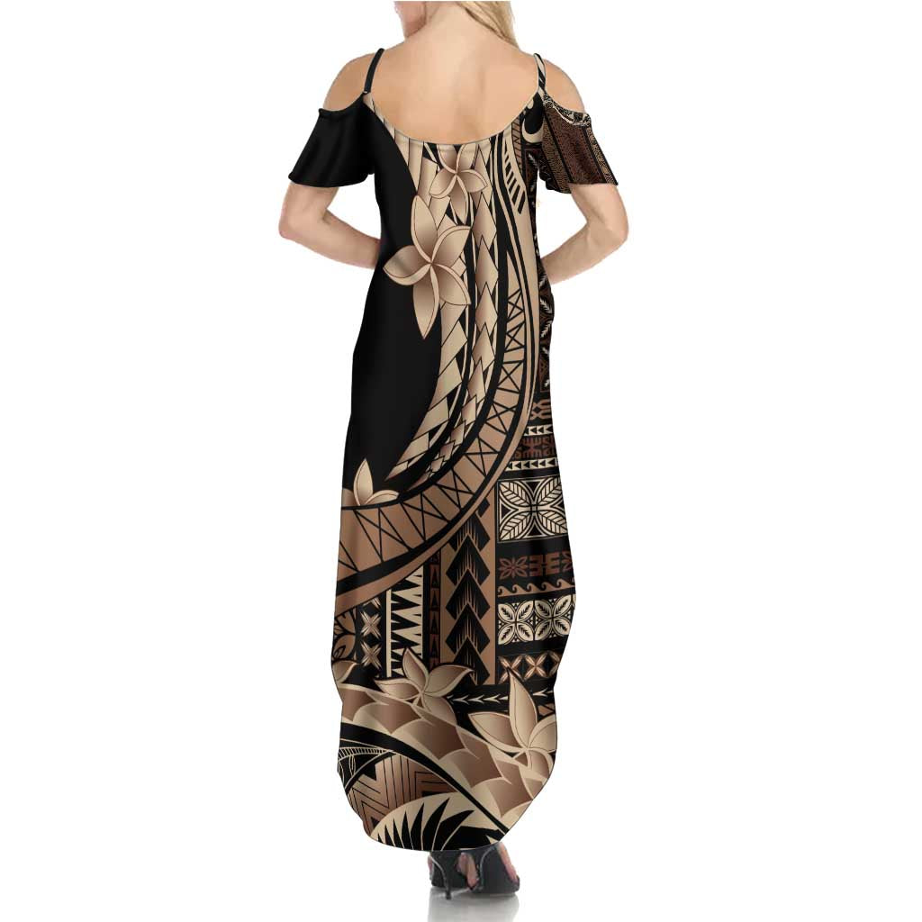 Samoa Siapo Mamanu Family Matching Summer Maxi Dress and Hawaiian Shirt Plumeria Black Motifs LT7 - Polynesian Pride