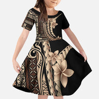 Samoa Siapo Mamanu Family Matching Tank Maxi Dress and Hawaiian Shirt Plumeria Black Motifs LT7 Daughter's Dress Black - Polynesian Pride