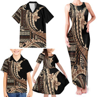 Samoa Siapo Mamanu Family Matching Tank Maxi Dress and Hawaiian Shirt Plumeria Black Motifs LT7 - Polynesian Pride