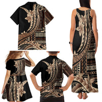 Samoa Siapo Mamanu Family Matching Tank Maxi Dress and Hawaiian Shirt Plumeria Black Motifs LT7 - Polynesian Pride