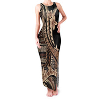Samoa Siapo Mamanu Family Matching Tank Maxi Dress and Hawaiian Shirt Plumeria Black Motifs LT7 Mom's Dress Black - Polynesian Pride