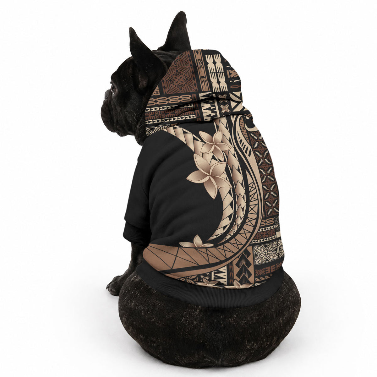 Samoa Siapo Mamanu Pet Hoodie Plumeria Black Motifs LT7 - Polynesian Pride