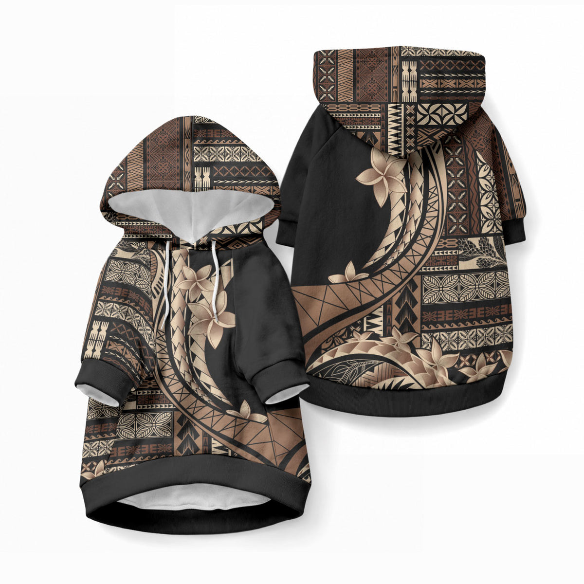 Samoa Siapo Mamanu Pet Hoodie Plumeria Black Motifs LT7 Pullover Black - Polynesian Pride
