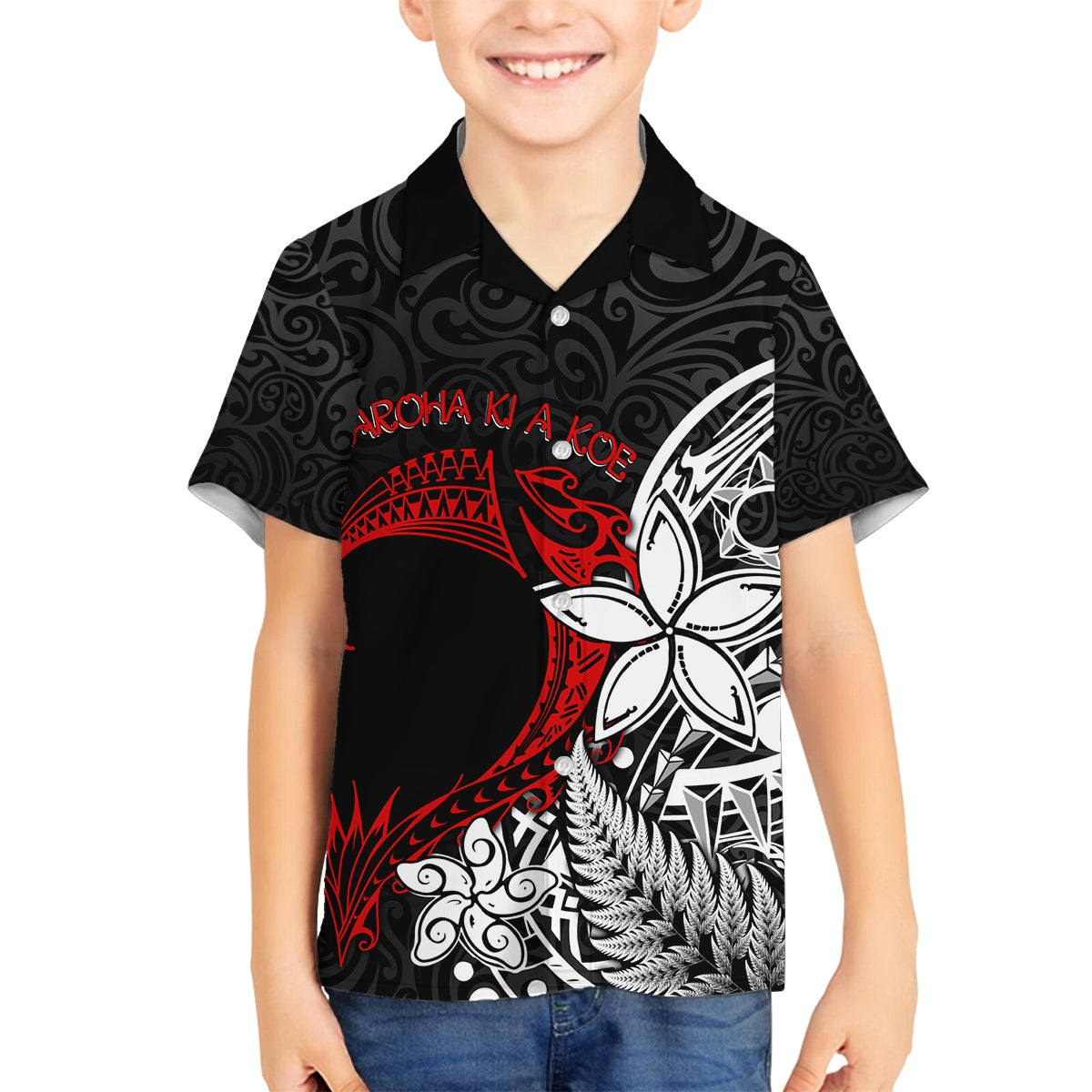 Valentine New Zealand Family Matching Summer Maxi Dress and Hawaiian Shirt Aotearoa Couple Maori Aroha Ki a Koe LT7 Son's Shirt Black - Polynesian Pride