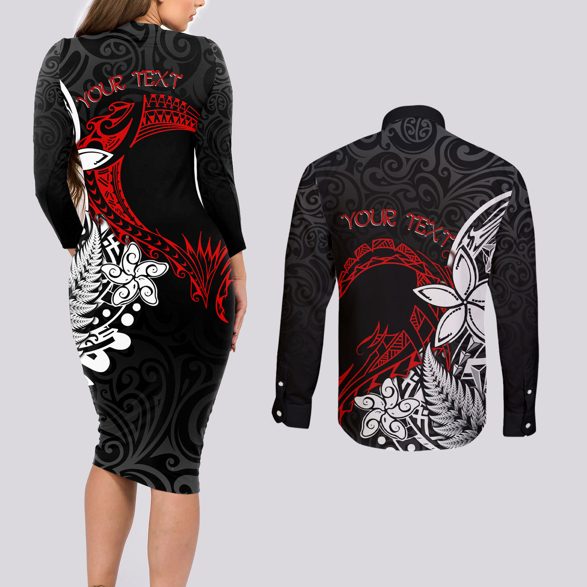 New Zealand Aotearoa Valentine Couples Matching Long Sleeve Bodycon Dress and Long Sleeve Button Shirt Couple Maori Aroha Ki a Koe Ver.02 LT7 - Polynesian Pride