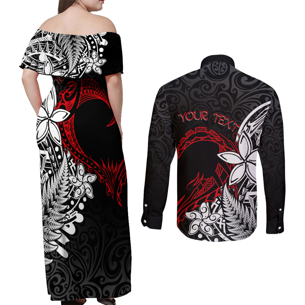 New Zealand Aotearoa Valentine Couples Matching Off Shoulder Maxi Dress and Long Sleeve Button Shirt Couple Maori Aroha Ki a Koe Ver.02 LT7 - Polynesian Pride