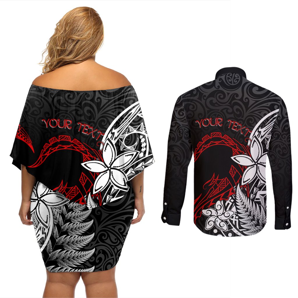 New Zealand Aotearoa Valentine Couples Matching Off Shoulder Short Dress and Long Sleeve Button Shirt Couple Maori Aroha Ki a Koe Ver.02 LT7 - Polynesian Pride