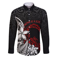 New Zealand Aotearoa Valentine Family Matching Mermaid Dress and Hawaiian Shirt Couple Maori Aroha Ki a Koe Ver.02 LT7 Dad's Shirt - Long Sleeve Black - Polynesian Pride