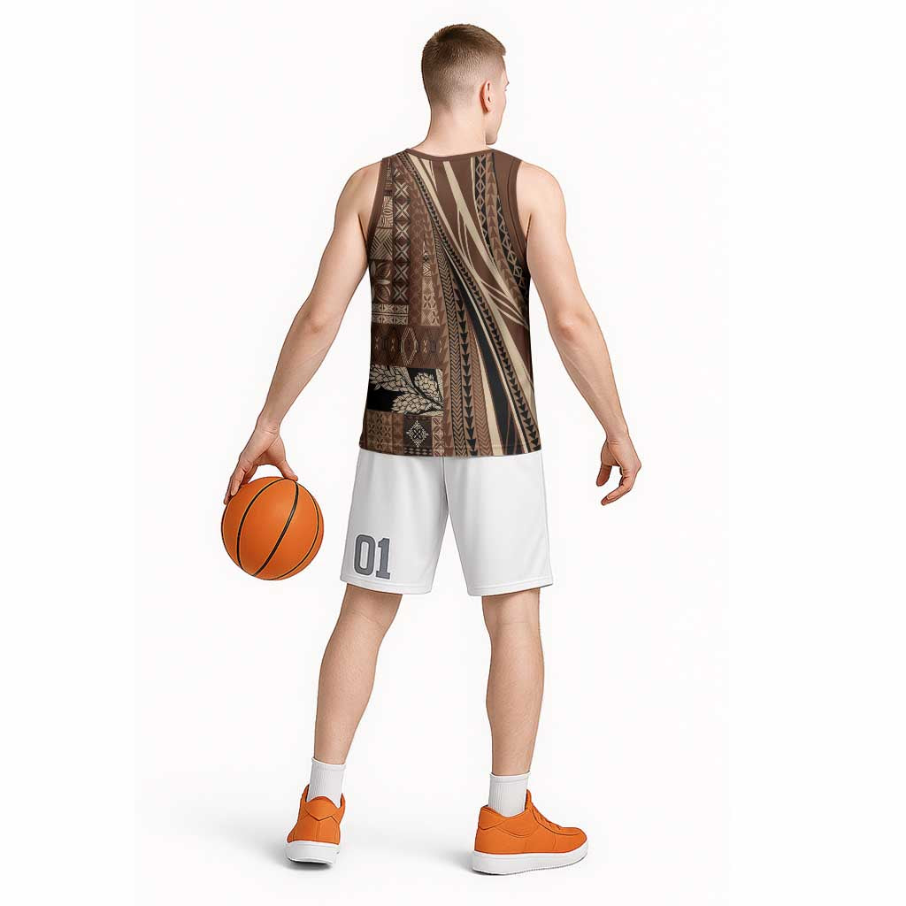Pasifika Women's Day - Samoa Siapo Malu Tattoo Inspired Basketball Jersey Brown