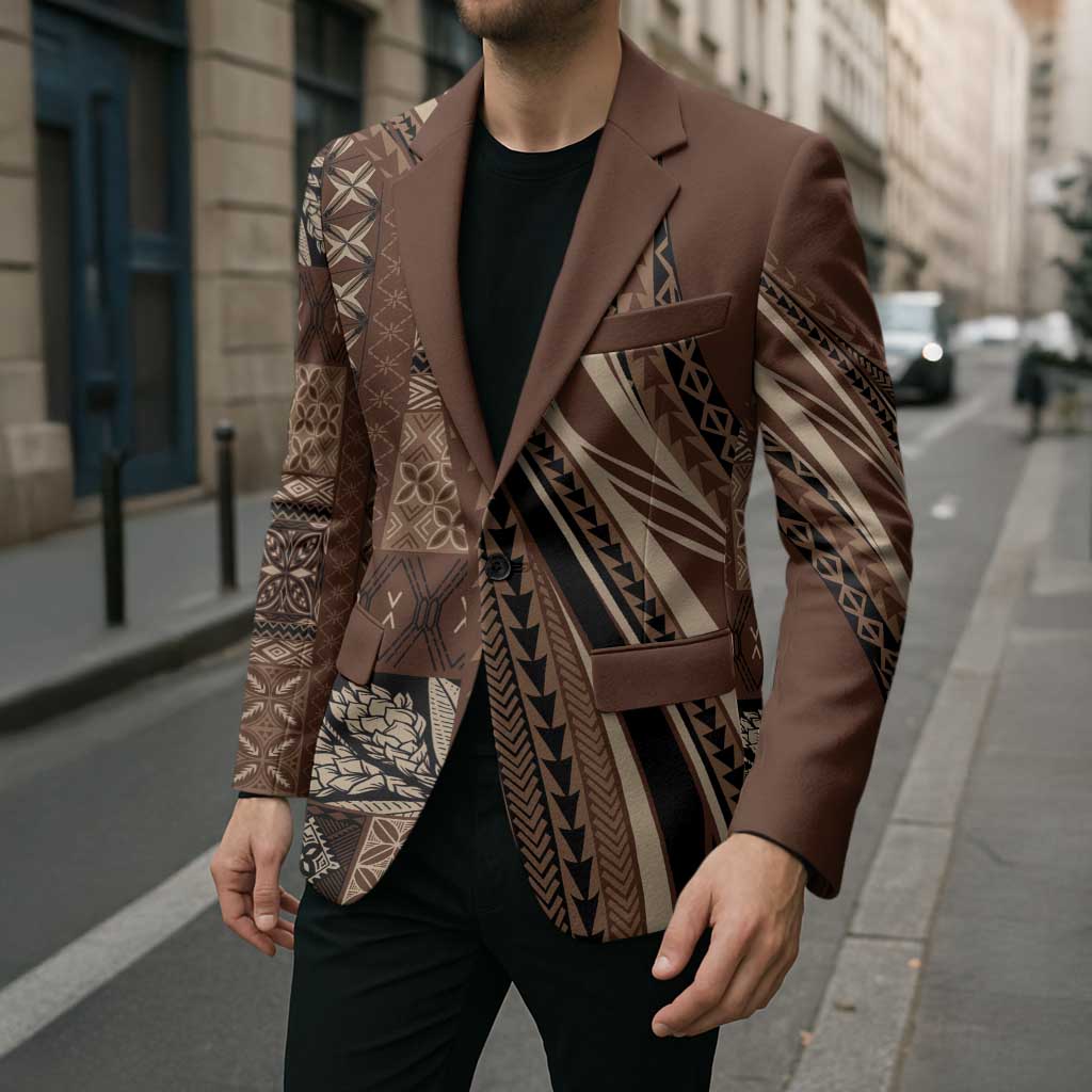 Pasifika Women's Day - Samoa Siapo Malu Tattoo Inspired Blazer Brown