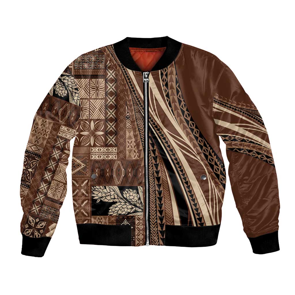 Pasifika Women's Day - Samoa Siapo Malu Tattoo Inspired Bomber Jacket Brown