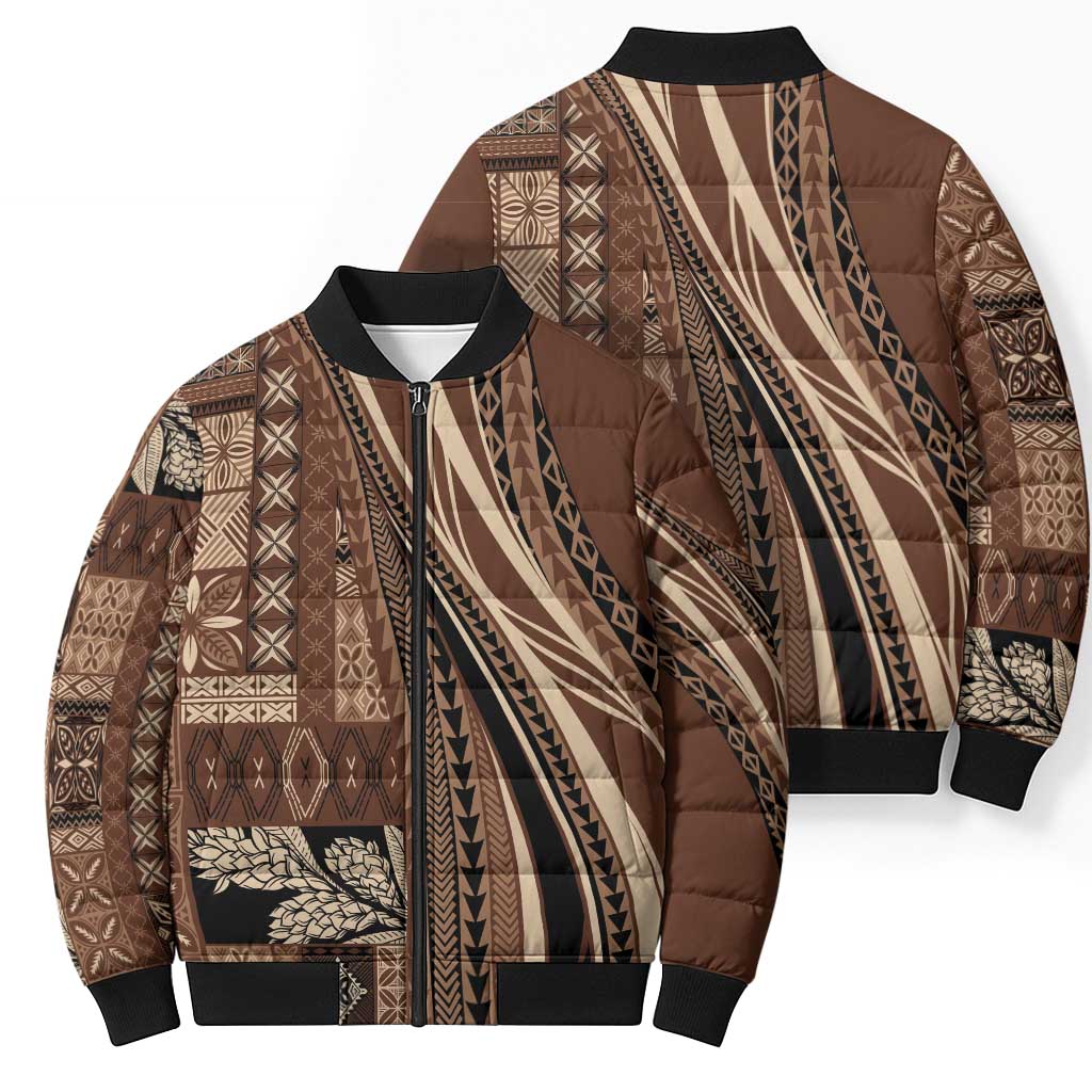 Pasifika Women's Day - Samoa Siapo Malu Tattoo Inspired Bomber Puffer Jacket Brown