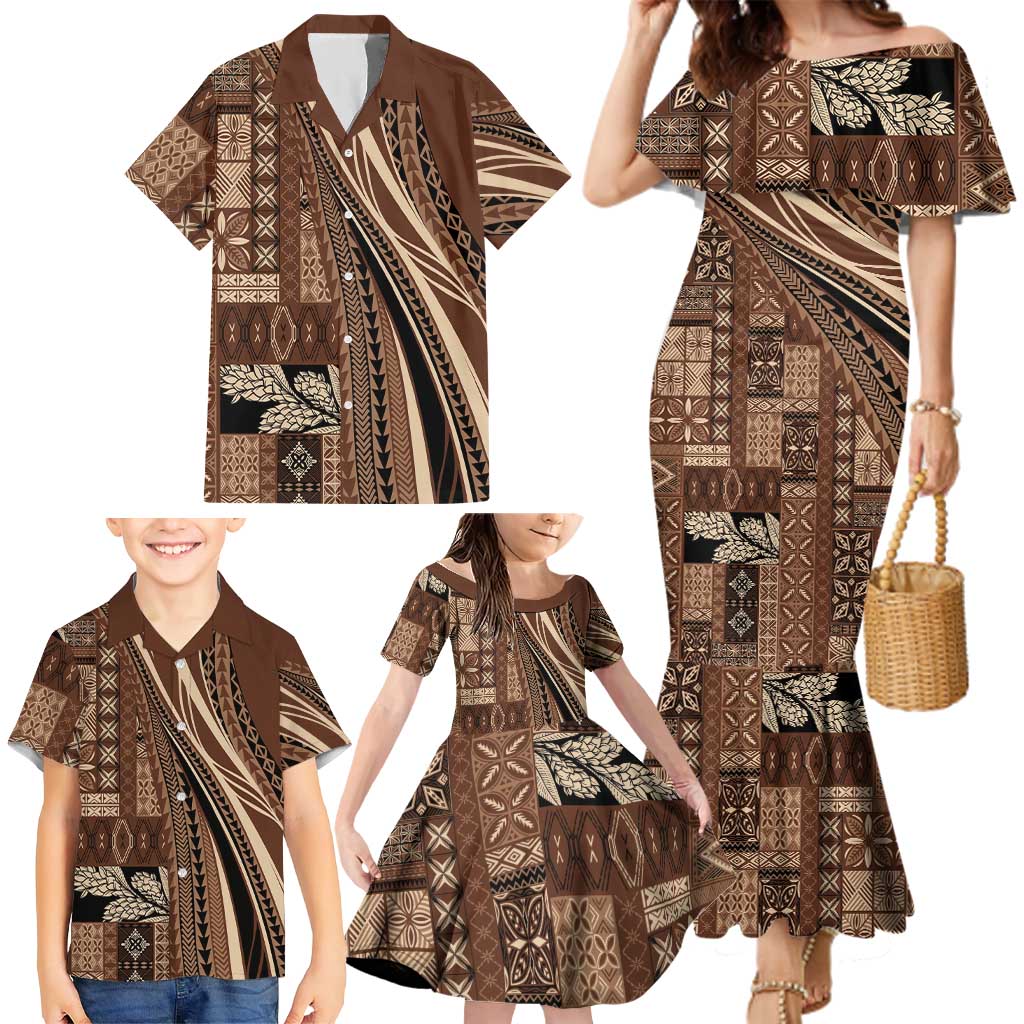 Pasifika Women's Day - Samoa Siapo Malu Tattoo Inspired Family Matching Mermaid Dress and Hawaiian Shirt Brown