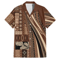 Pasifika Women's Day - Samoa Siapo Malu Tattoo Inspired Family Matching Mermaid Dress and Hawaiian Shirt Brown LT7 Dad's Shirt - Short Sleeve Brown - Polynesian Pride