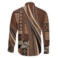 Pasifika Women's Day - Samoa Siapo Malu Tattoo Inspired Family Matching Off The Shoulder Long Sleeve Dress and Hawaiian Shirt Brown LT7 - Polynesian Pride
