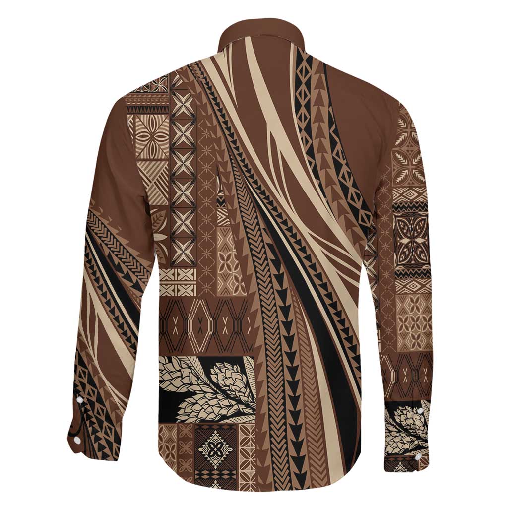 Pasifika Women's Day - Samoa Siapo Malu Tattoo Inspired Family Matching Off Shoulder Short Dress and Hawaiian Shirt Brown LT7 - Polynesian Pride