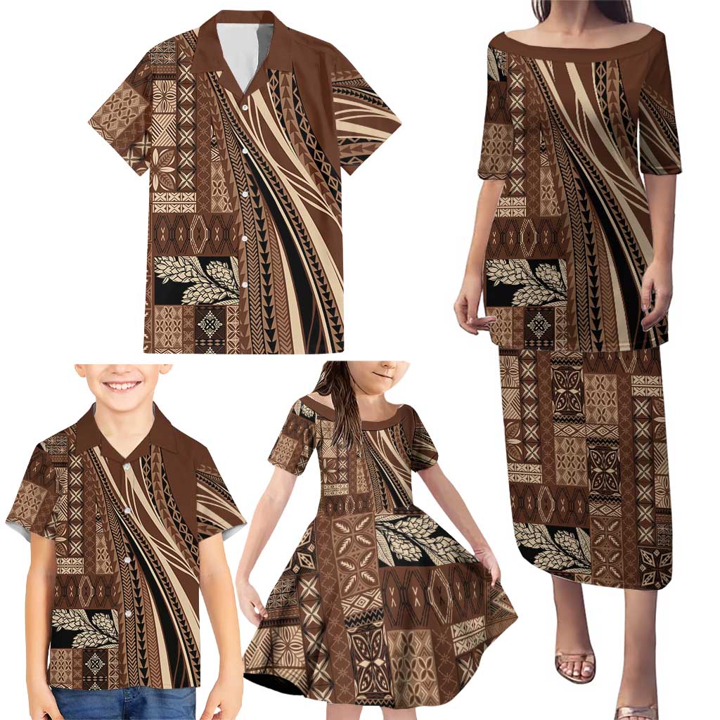 Pasifika Women's Day - Samoa Siapo Malu Tattoo Inspired Family Matching Puletasi and Hawaiian Shirt Brown