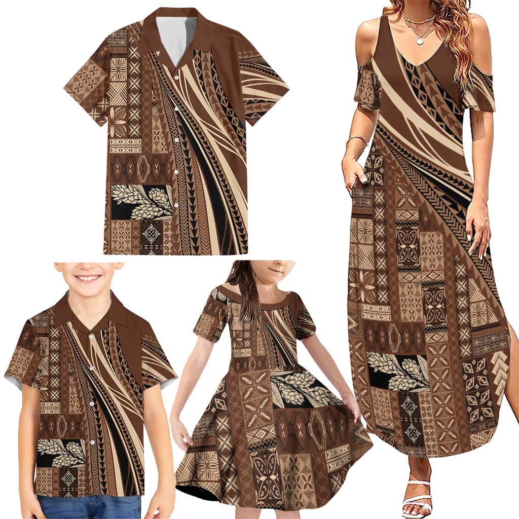 Pasifika Women's Day - Samoa Siapo Malu Tattoo Inspired Family Matching Summer Maxi Dress and Hawaiian Shirt Brown