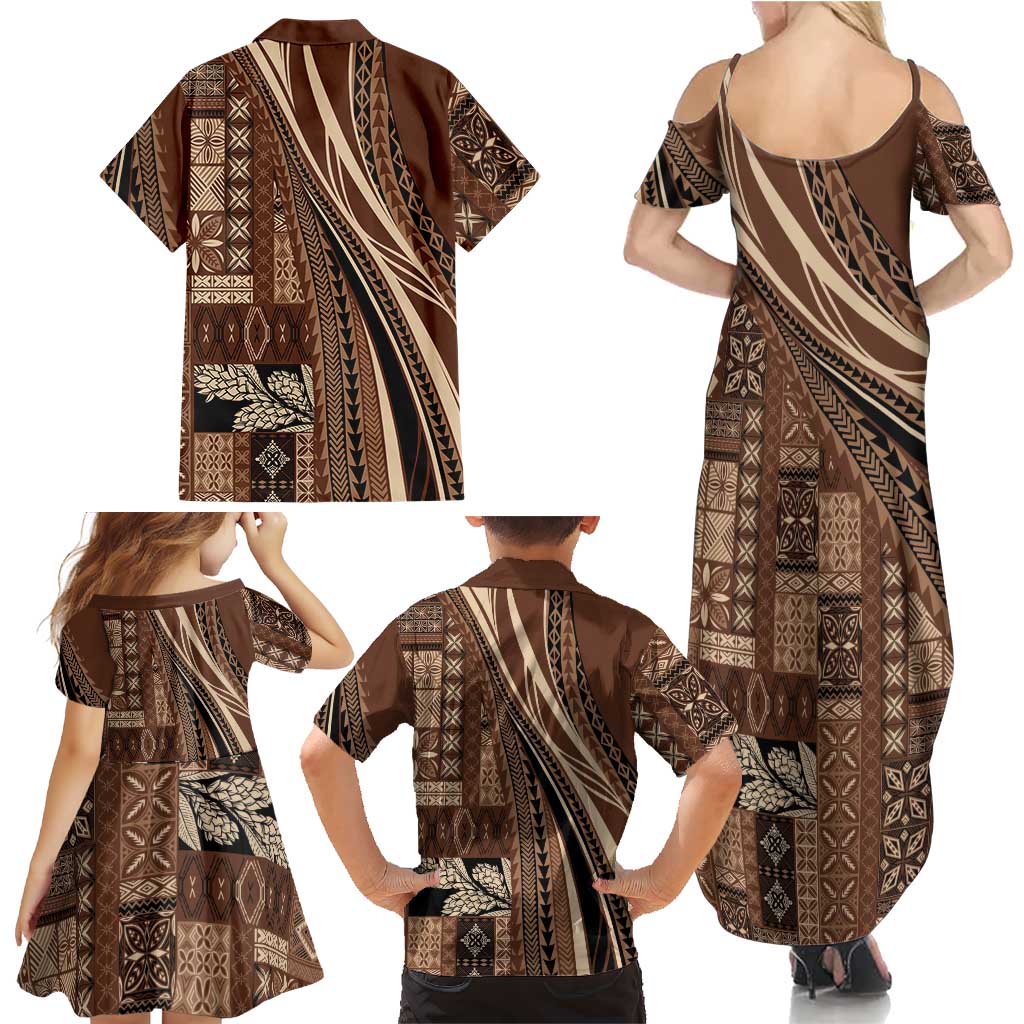 Pasifika Women's Day - Samoa Siapo Malu Tattoo Inspired Family Matching Summer Maxi Dress and Hawaiian Shirt Brown LT7 - Polynesian Pride