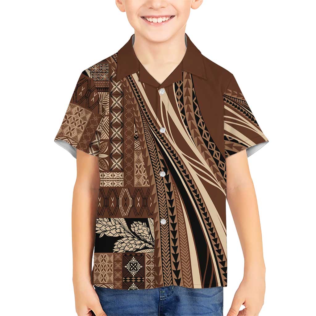 Pasifika Women's Day - Samoa Siapo Malu Tattoo Inspired Family Matching Summer Maxi Dress and Hawaiian Shirt Brown LT7 Son's Shirt Brown - Polynesian Pride