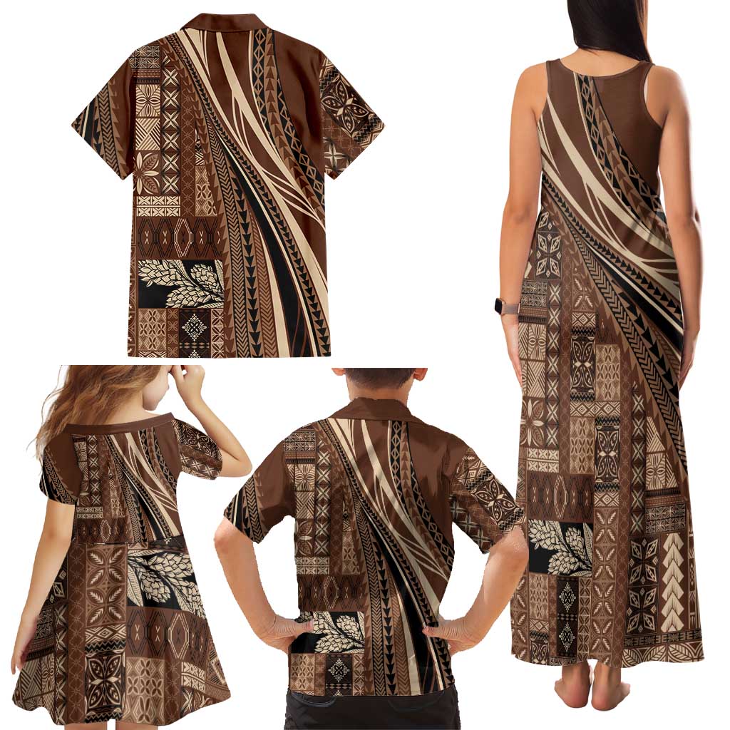 Pasifika Women's Day - Samoa Siapo Malu Tattoo Inspired Family Matching Tank Maxi Dress and Hawaiian Shirt Brown LT7 - Polynesian Pride